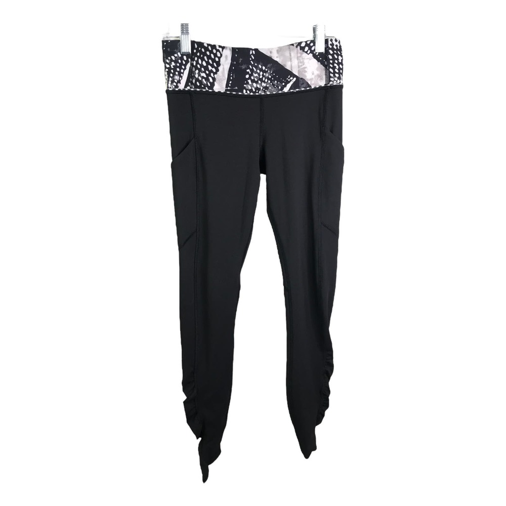 Lululemon Women's 4 Speed Tight IV Brushed Athletic Leggings Black Pull-On Sz 4